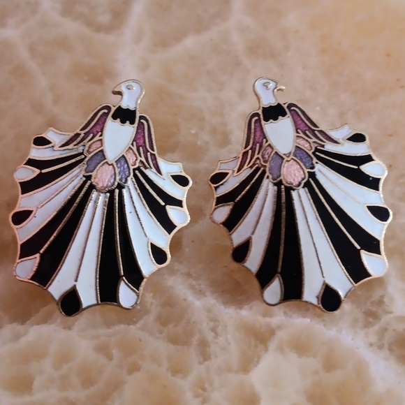 Gold Tone Enamel Bird Post Earrings - Picture 1 of 7
